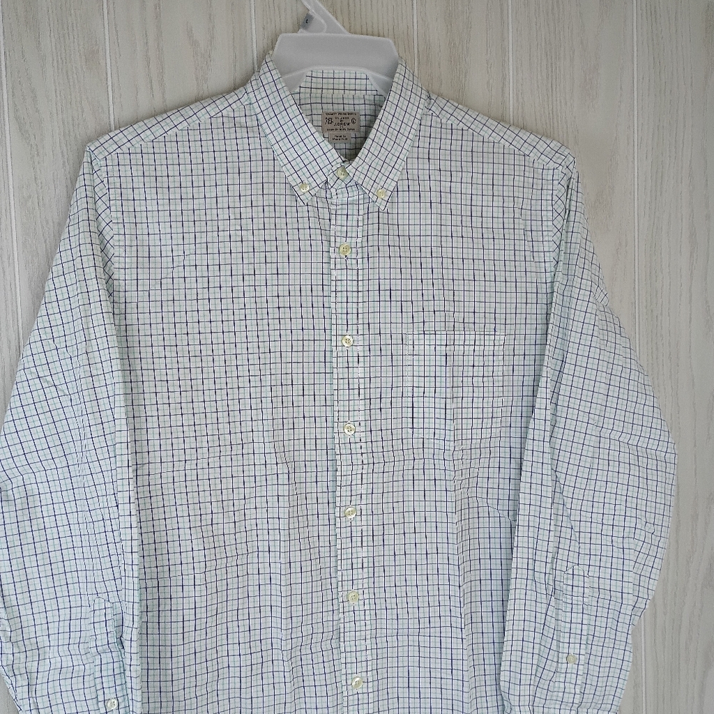 Tailored by J. Crew Large Button down white And green blue Line Long Sleeve - Picture 2 of 13